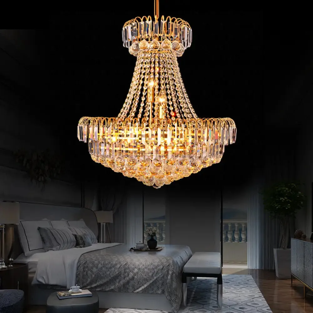 Modern Crystal 8-Light Gold Mushroom Empire Chandelier, Hanging Light for Bedroom - 16"/23.5" Wide