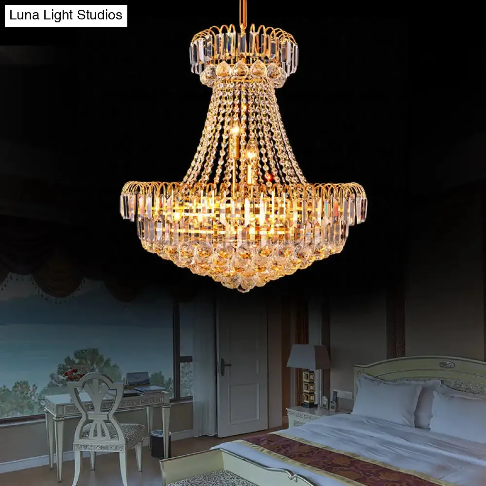 Modern Crystal 8-Light Gold Mushroom Empire Chandelier, Hanging Light for Bedroom - 16"/23.5" Wide