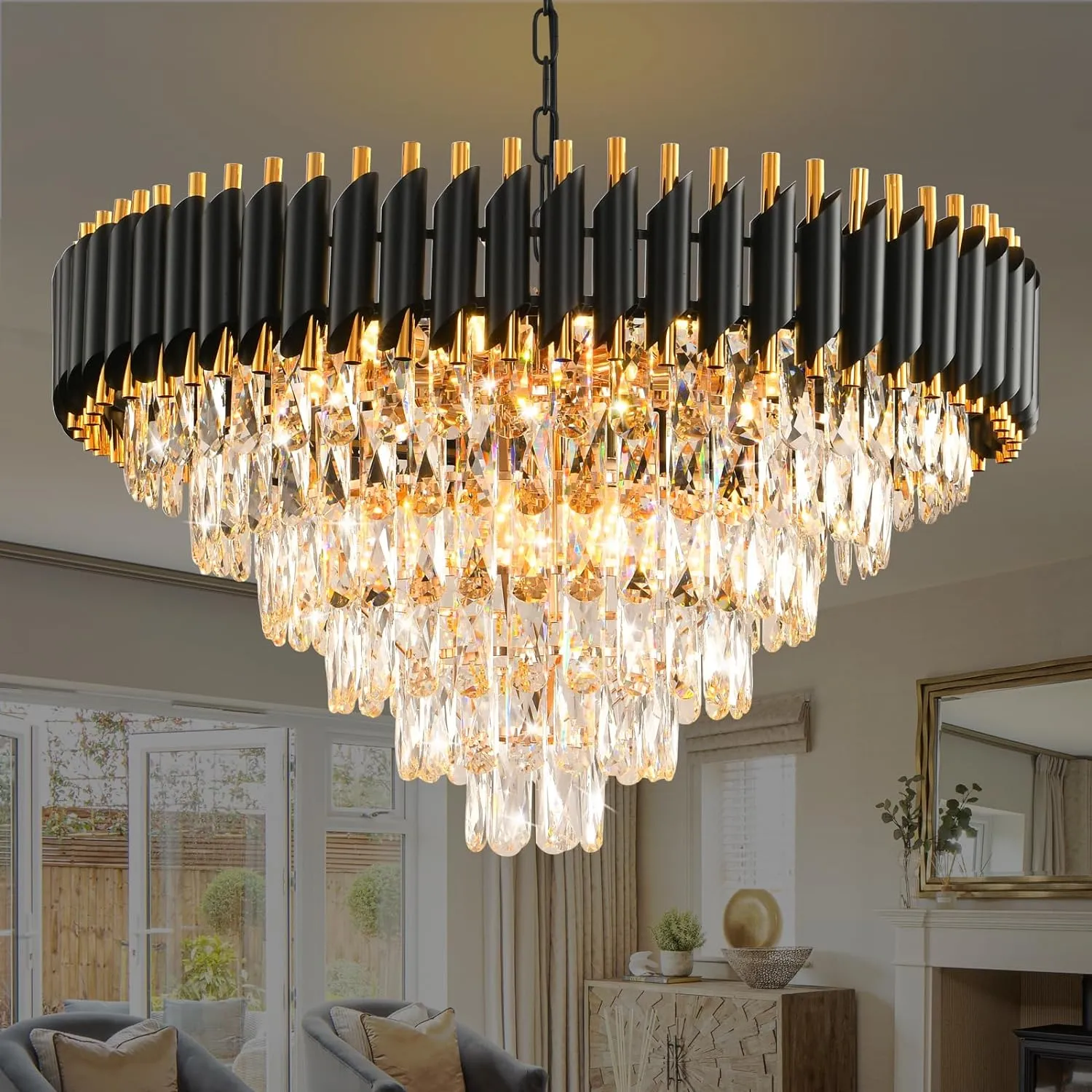 Modern Crystal Chandeliers 5 Tier, Round Crystal Chandeliers Light Fixture 12 Lights