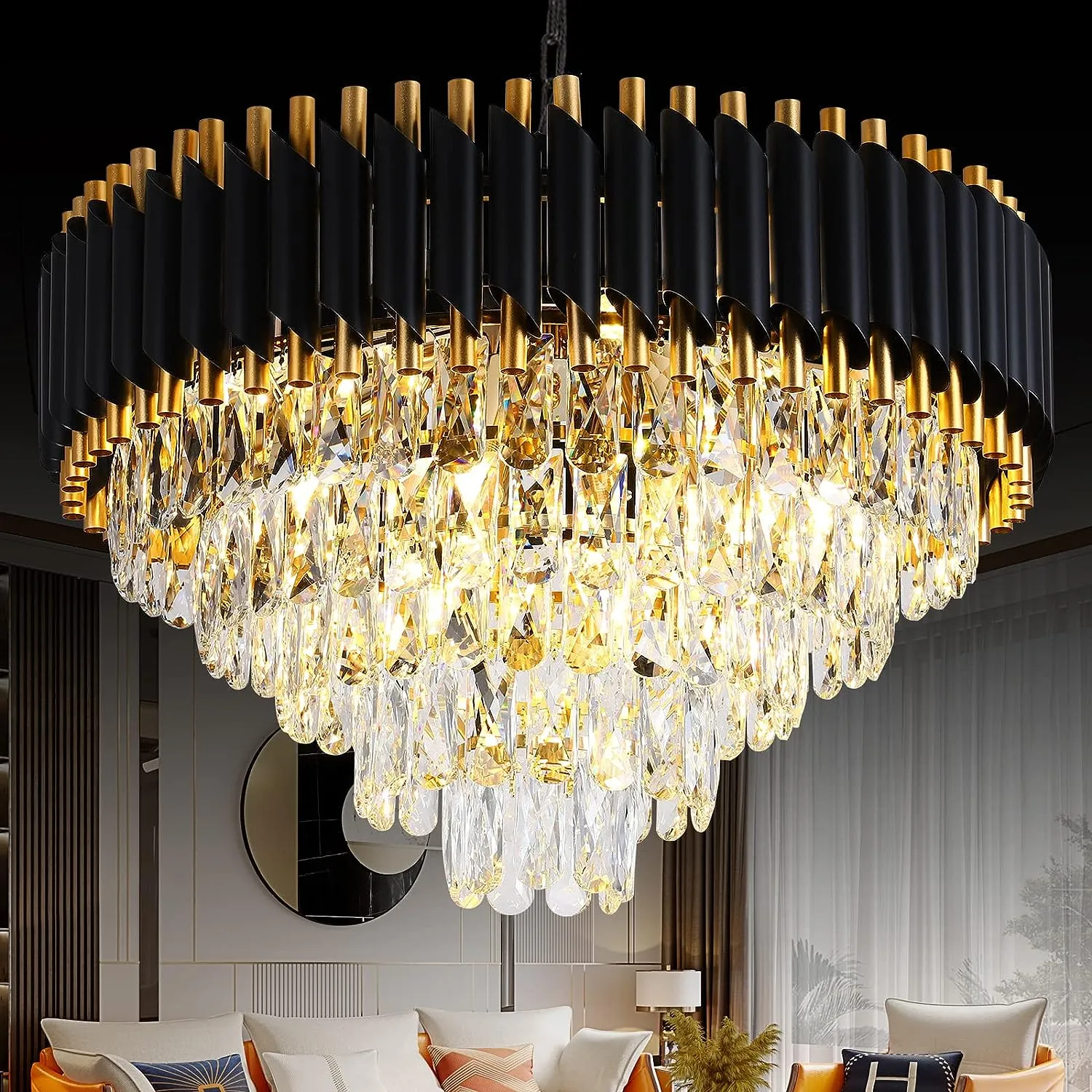 Modern Crystal Chandeliers 5 Tier, Round Crystal Chandeliers Light Fixture 12 Lights