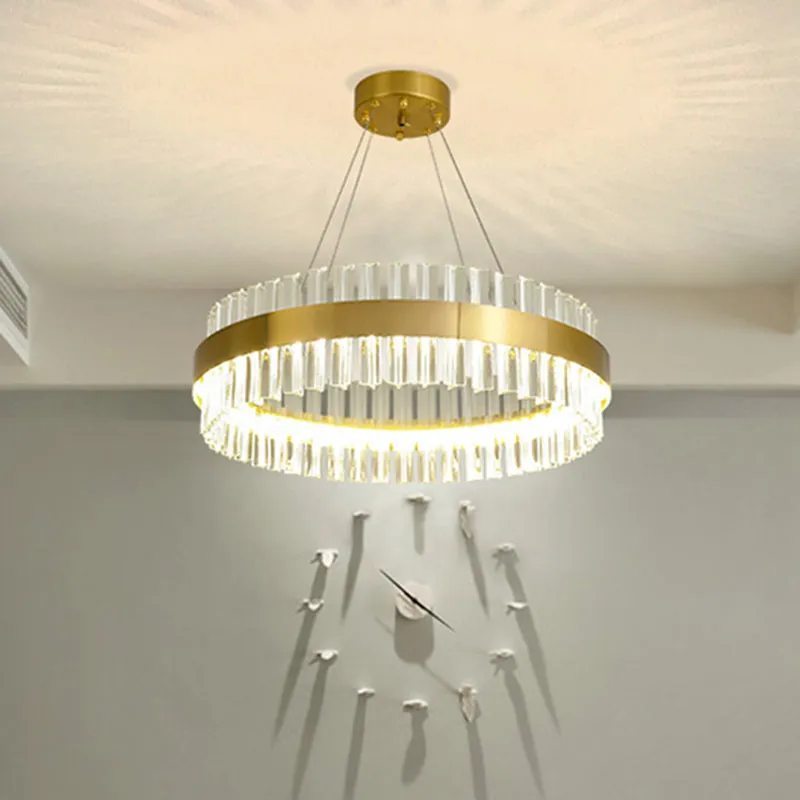 Modern Crystal Rod Gold LED Circular Chandelier Ceiling Light, Multiple Width Options