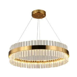 Modern Crystal Rod Gold LED Circular Chandelier Ceiling Light, Multiple Width Options