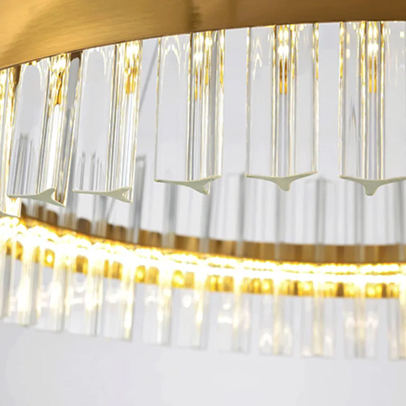 Modern Crystal Rod Gold LED Circular Chandelier Ceiling Light, Multiple Width Options