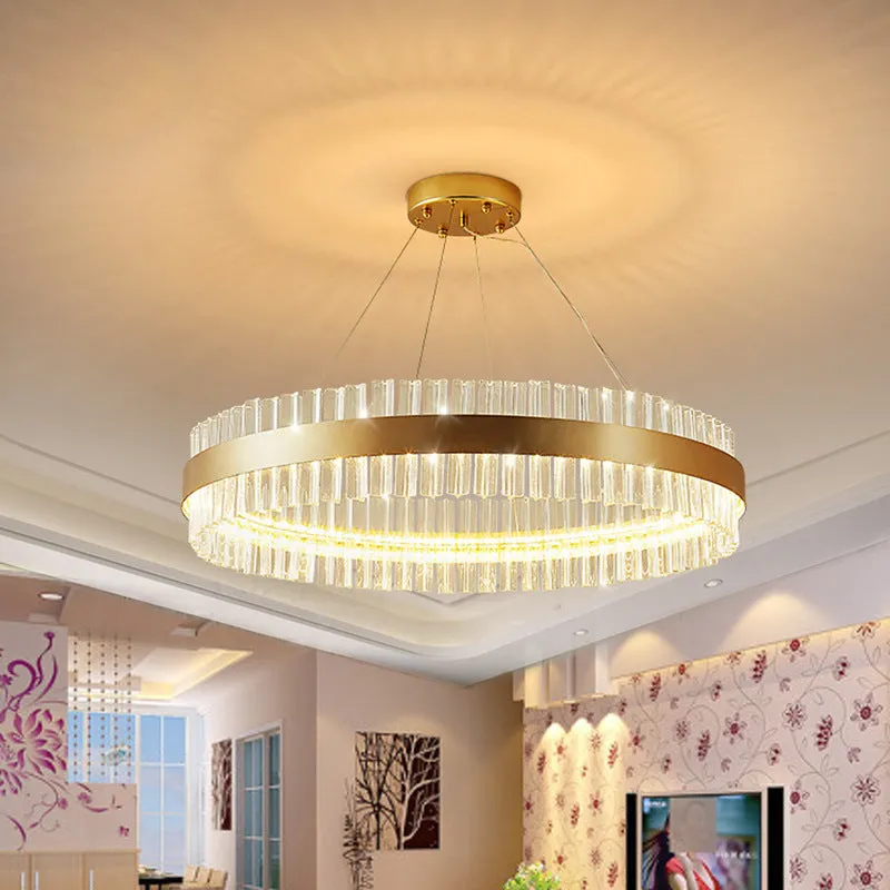 Modern Crystal Rod Gold LED Circular Chandelier Ceiling Light, Multiple Width Options