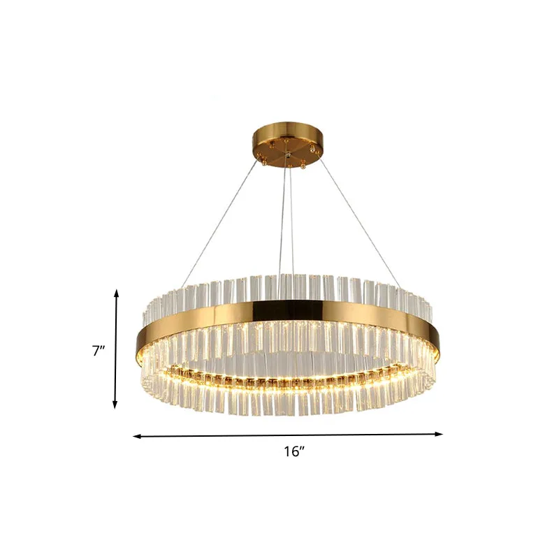 Modern Crystal Rod Gold LED Circular Chandelier Ceiling Light, Multiple Width Options