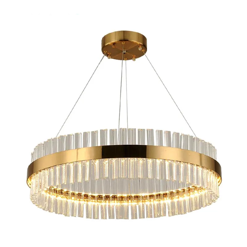 Modern Crystal Rod Gold LED Circular Chandelier Ceiling Light, Multiple Width Options