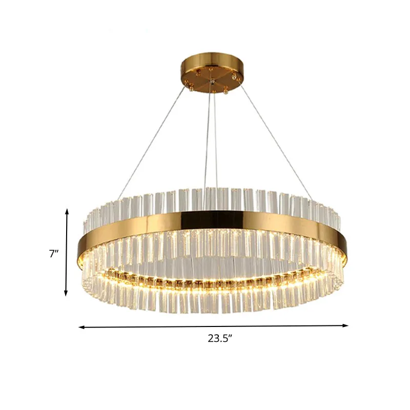 Modern Crystal Rod Gold LED Circular Chandelier Ceiling Light, Multiple Width Options