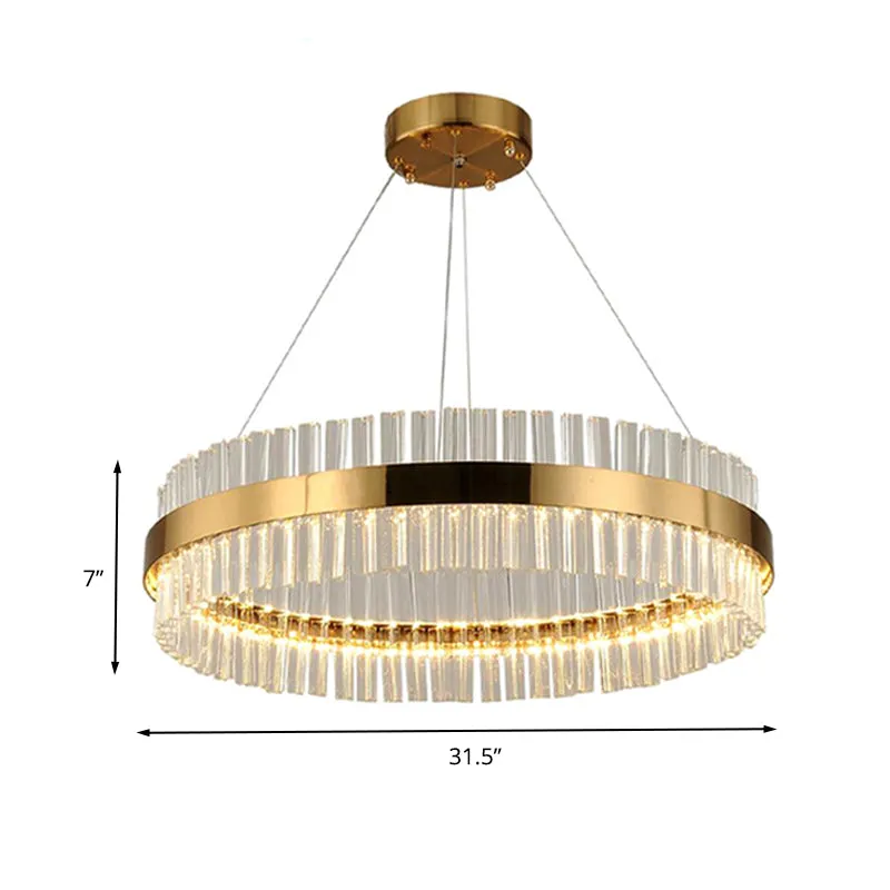 Modern Crystal Rod Gold LED Circular Chandelier Ceiling Light, Multiple Width Options