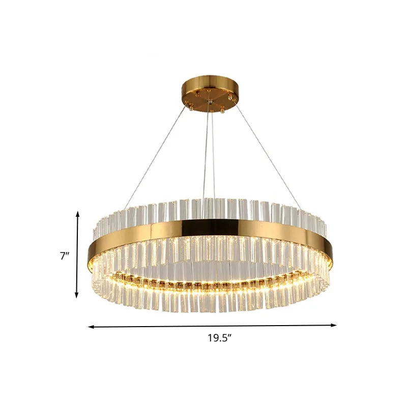 Modern Crystal Rod Gold LED Circular Chandelier Ceiling Light, Multiple Width Options