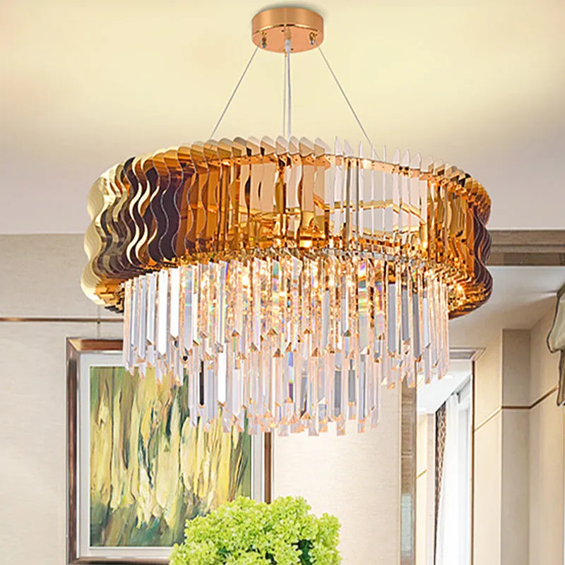 Modern Crystal Tiered Chandelier: 8-Head Amber Pendant Lamp for Living Room