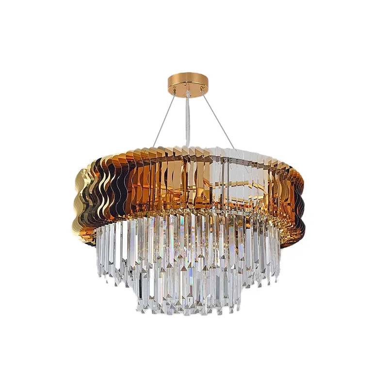 Modern Crystal Tiered Chandelier: 8-Head Amber Pendant Lamp for Living Room