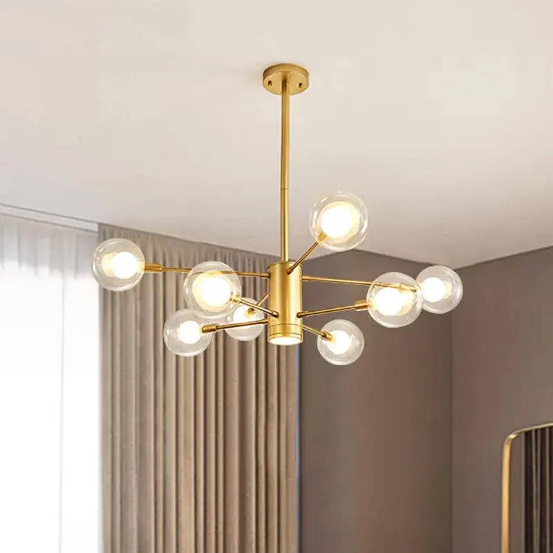 Modern Gold Chandelier Lamp - 6/8 Lights with Clear Glass Shade - Ceiling Hang Light for Living Room