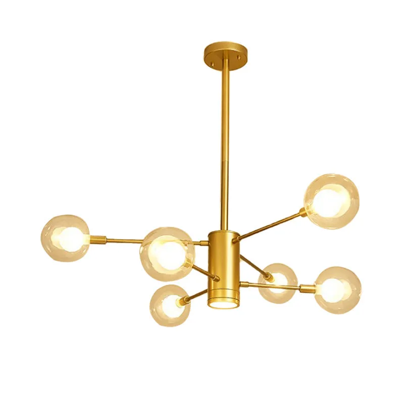 Modern Gold Chandelier Lamp - 6/8 Lights with Clear Glass Shade - Ceiling Hang Light for Living Room