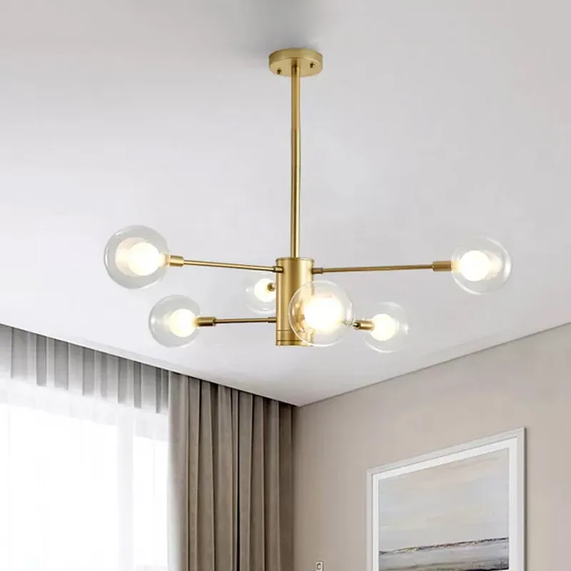 Modern Gold Chandelier Lamp - 6/8 Lights with Clear Glass Shade - Ceiling Hang Light for Living Room