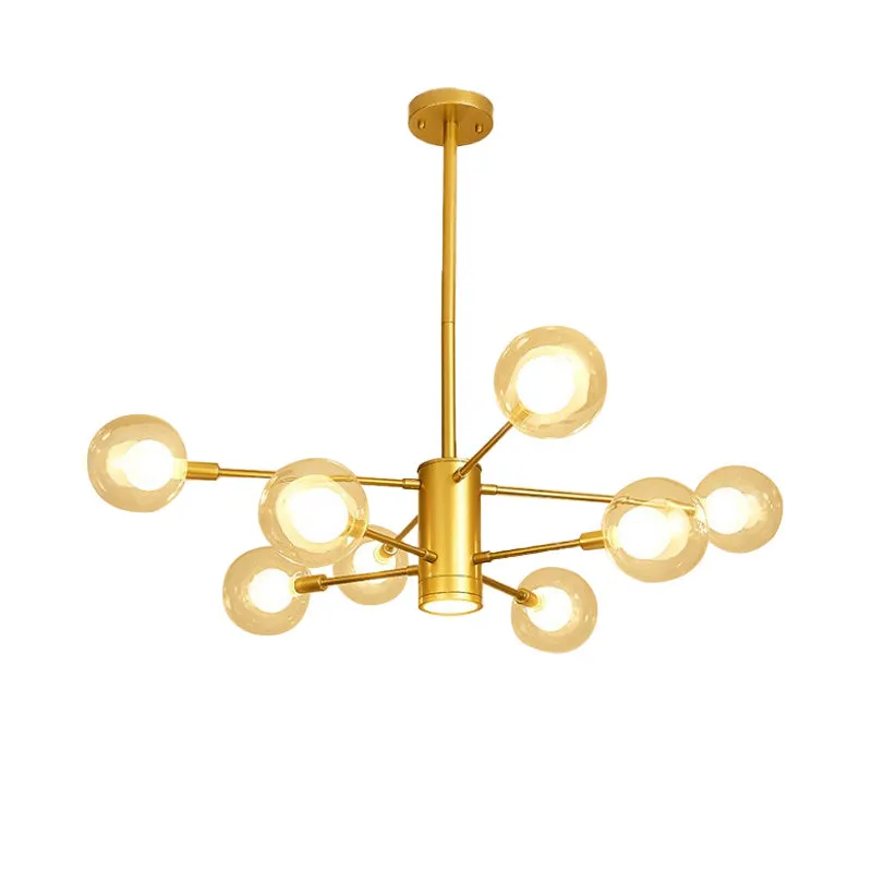 Modern Gold Chandelier Lamp - 6/8 Lights with Clear Glass Shade - Ceiling Hang Light for Living Room