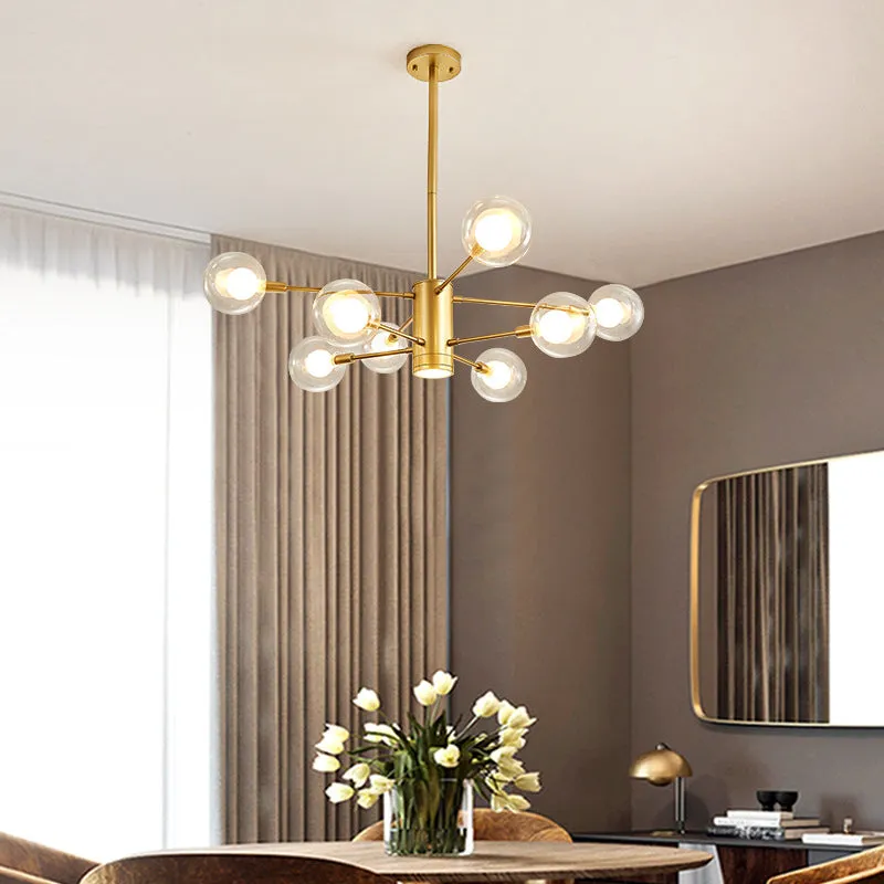 Modern Gold Chandelier Lamp - 6/8 Lights with Clear Glass Shade - Ceiling Hang Light for Living Room