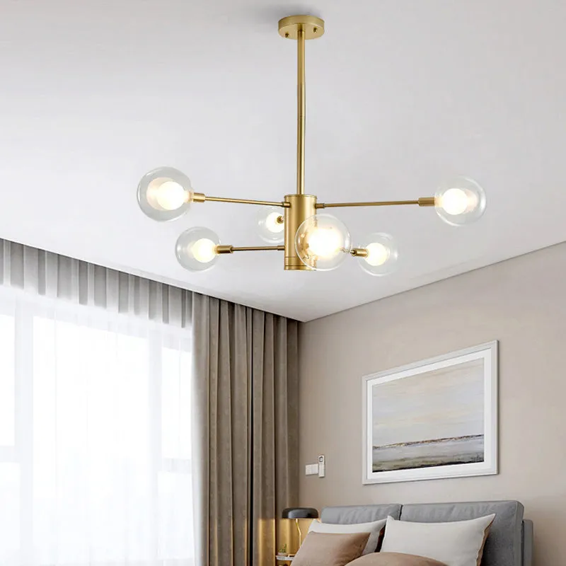 Modern Gold Chandelier Lamp - 6/8 Lights with Clear Glass Shade - Ceiling Hang Light for Living Room