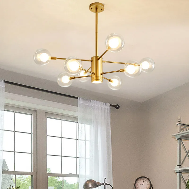 Modern Gold Chandelier Lamp - 6/8 Lights with Clear Glass Shade - Ceiling Hang Light for Living Room