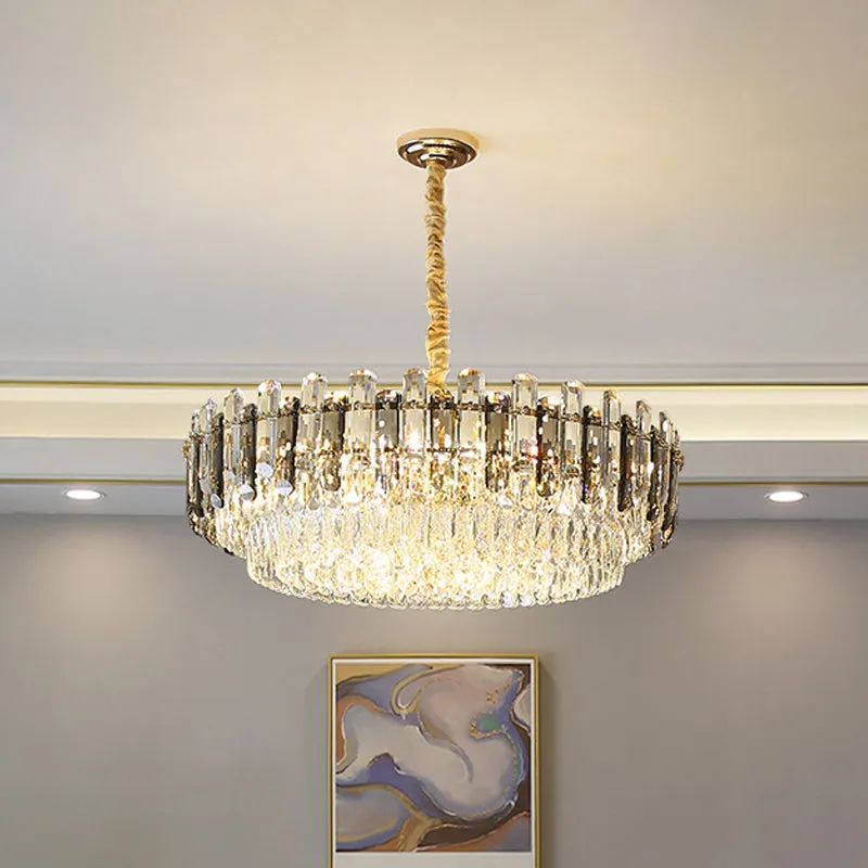 Modern Gold Finish Crystal Chandelier Light Fixture - 8/15/19 Bulbs Multi-Layer Pendant Lighting