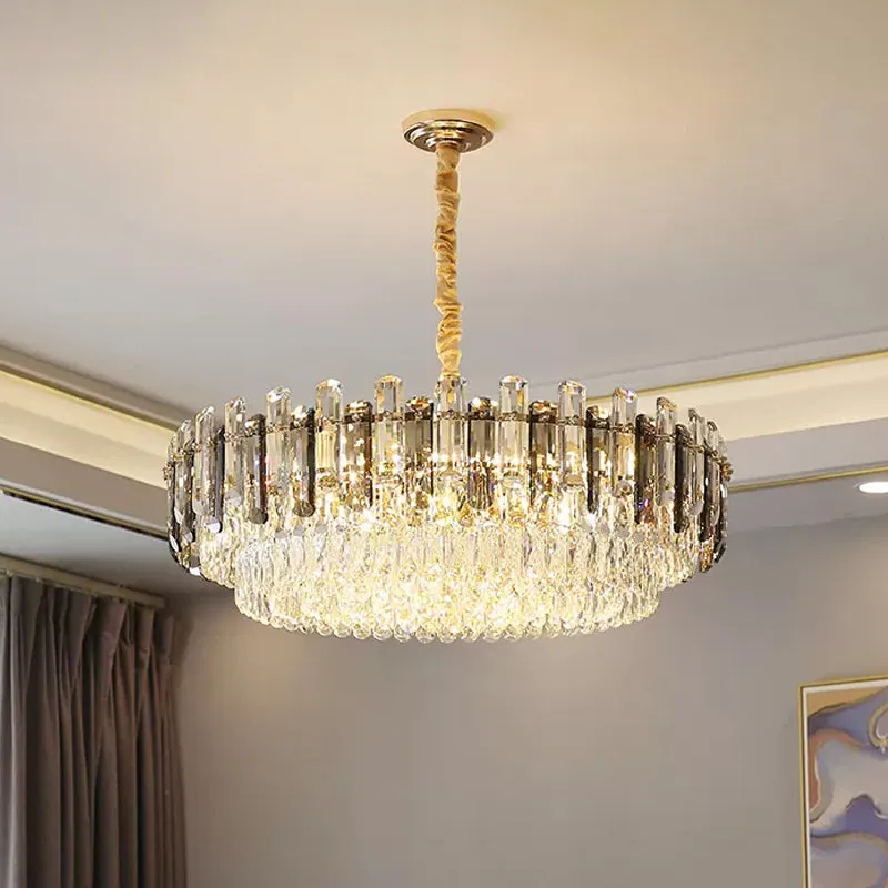 Modern Gold Finish Crystal Chandelier Light Fixture - 8/15/19 Bulbs Multi-Layer Pendant Lighting