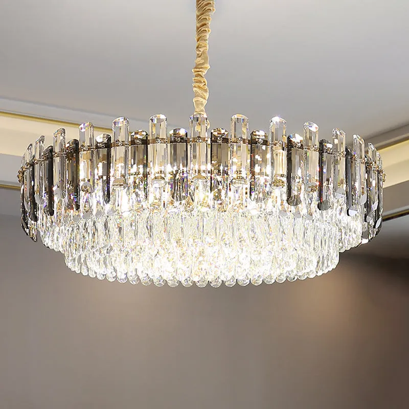 Modern Gold Finish Crystal Chandelier Light Fixture - 8/15/19 Bulbs Multi-Layer Pendant Lighting