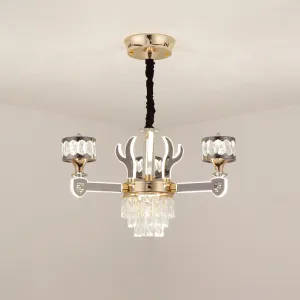 Modern K9 Crystal 3-Head Chrome Drum Pendant Chandelier with Antler Design