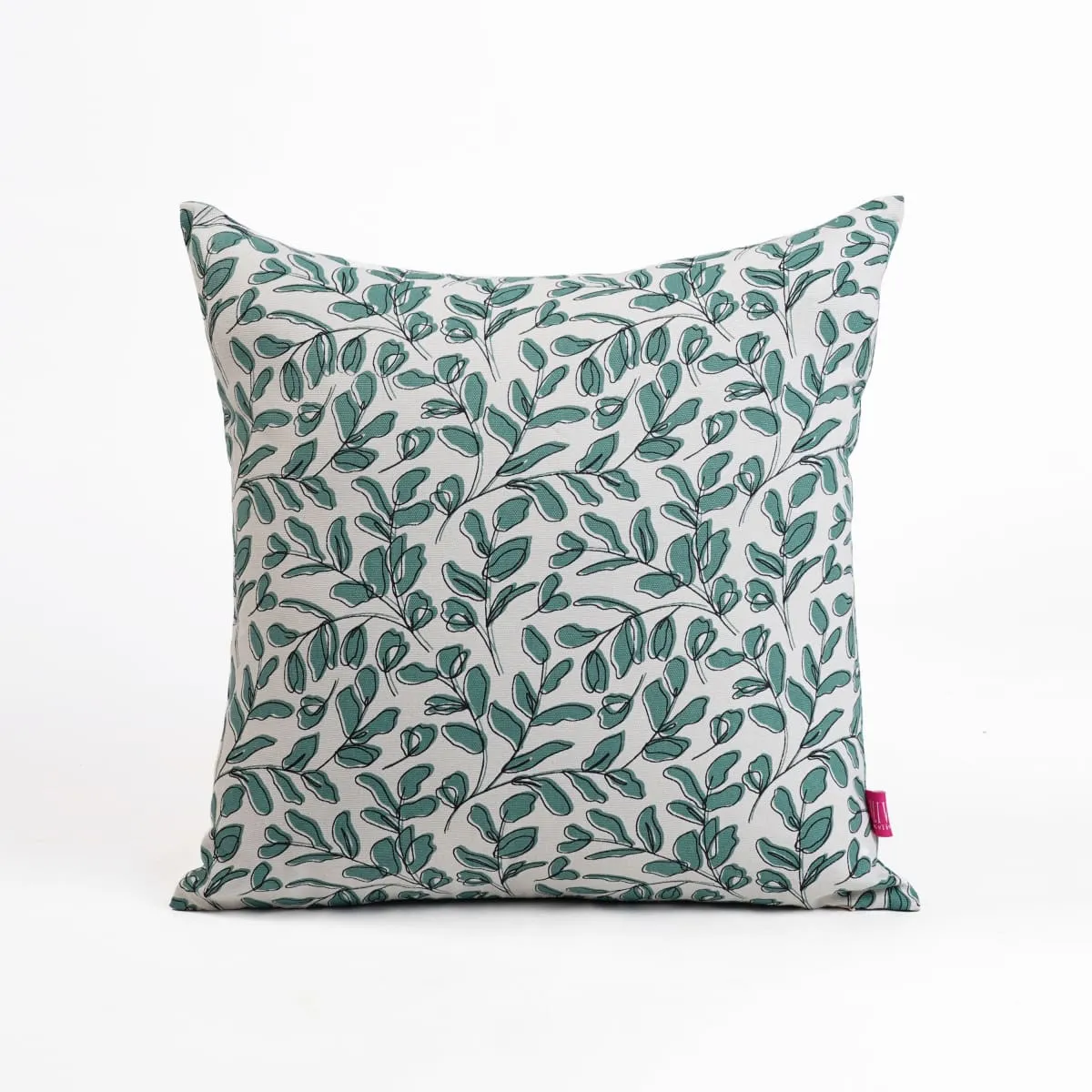 MODERN RETRO – Aqua Green reversible cotton throw pillow cover, leaf print