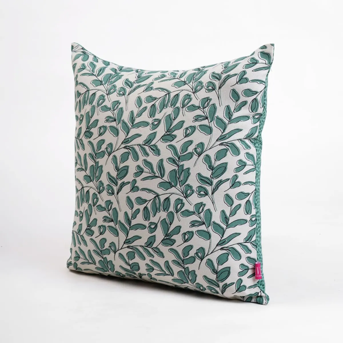 MODERN RETRO – Aqua Green reversible cotton throw pillow cover, leaf print