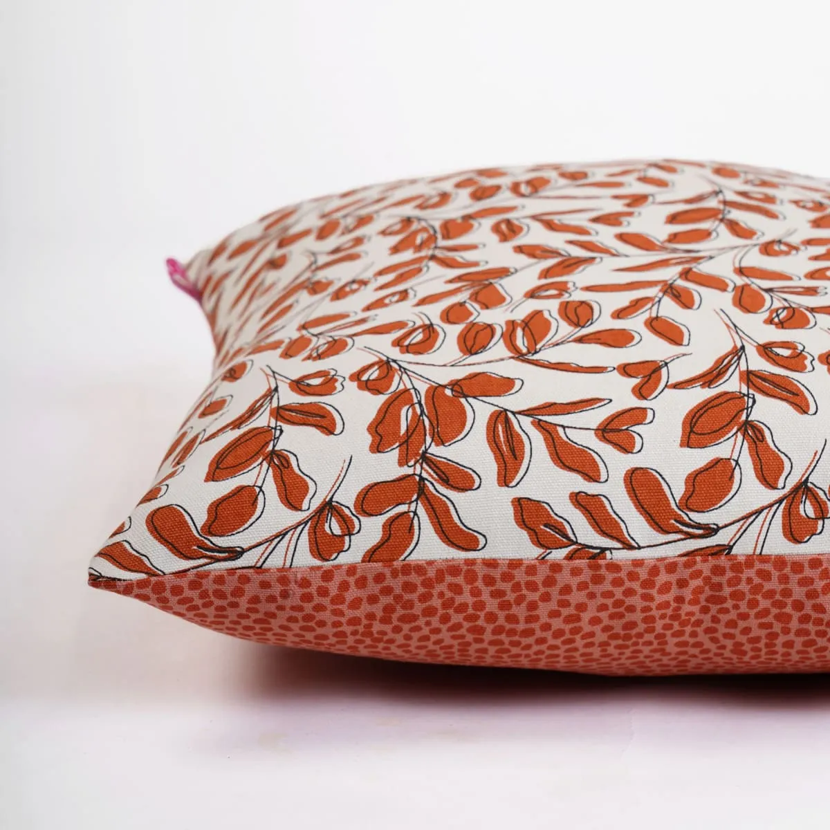 MODERN RETRO – Terracotta reversible cotton throw pillow cover, leaf print