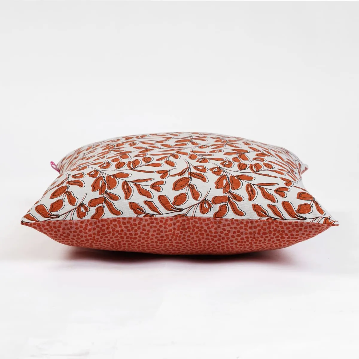 MODERN RETRO – Terracotta reversible cotton throw pillow cover, leaf print