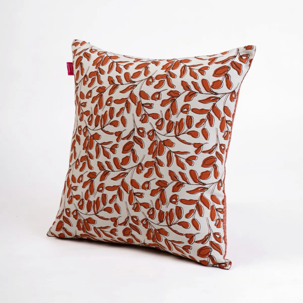 MODERN RETRO – Terracotta reversible cotton throw pillow cover, leaf print