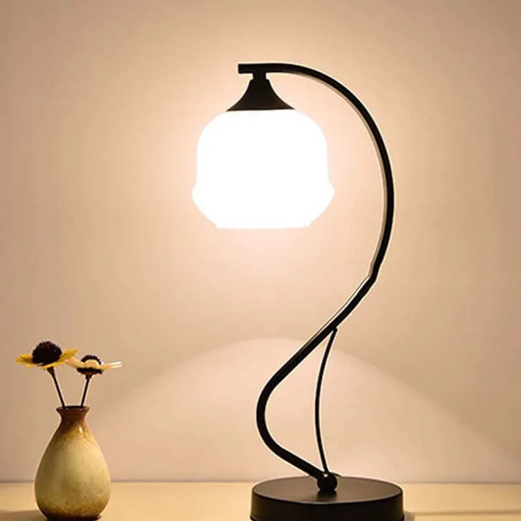 Modern Simple Flower Glass Shade Curved Iron Base 1-Light Table Lamp