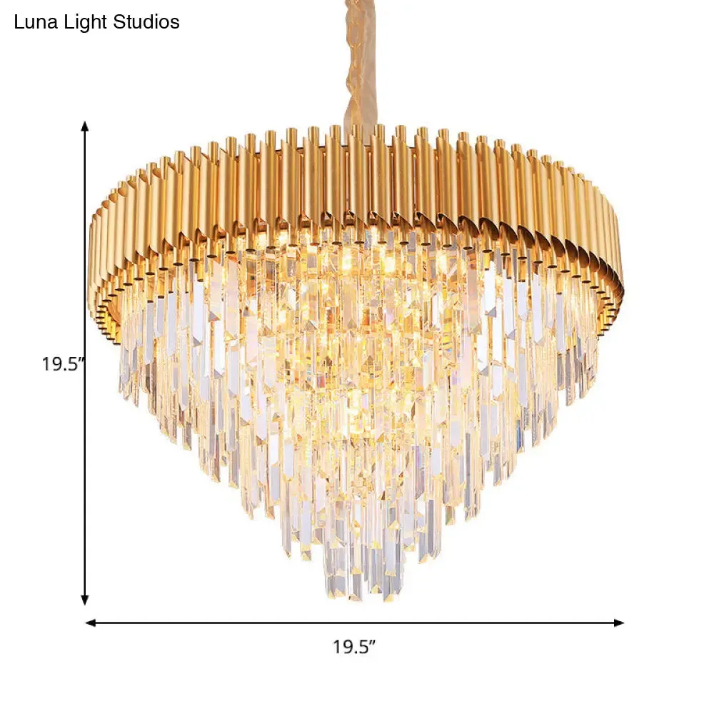 Modernist Crystal Tapered Chandelier - 9/12-Light Golden Bedroom Pendant