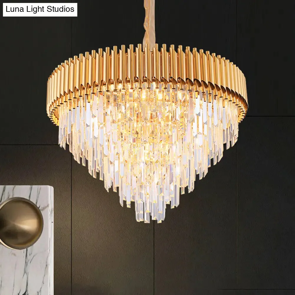 Modernist Crystal Tapered Chandelier - 9/12-Light Golden Bedroom Pendant