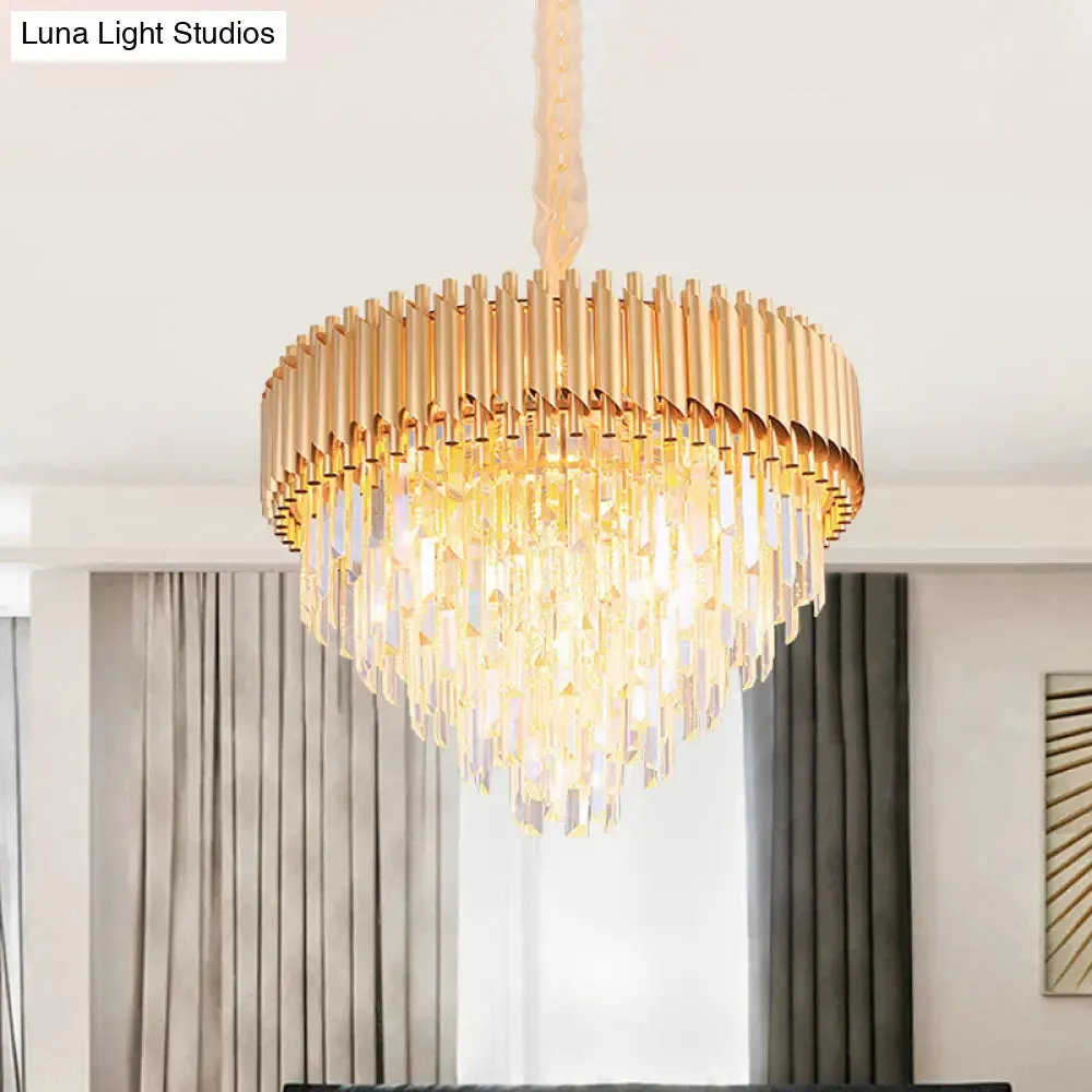 Modernist Crystal Tapered Chandelier - 9/12-Light Golden Bedroom Pendant