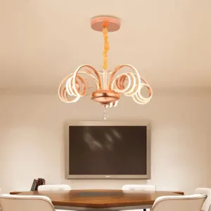 Modernist Curved Rose Gold Chandelier - Acrylic LED Hanging Lamp for Living Room, White Light