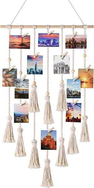 Muizz Customized Photo Frames with Light and Clips, Macrame Wall Hanging Photo Frame, Collage Photo Frames for Wall