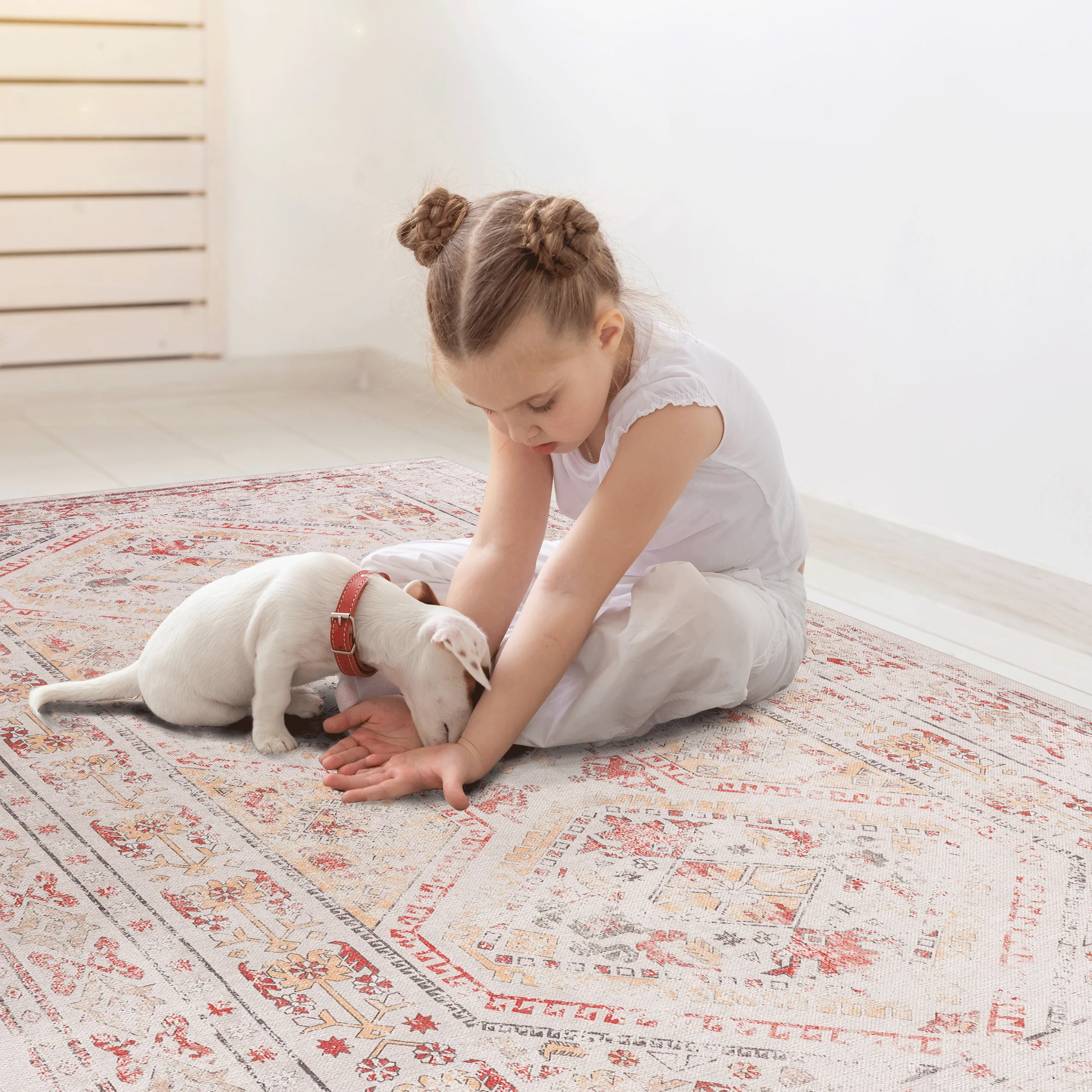 Naar Beige Area Rug, Washable Rug, Low-Pile, Non-Slip, Non-Shedding, Foldable, Kid & Pet Friendly - Area Rugs for living room, bedroom, kitchen, dining room rug - Perfect Gifts, (Beige, 2'6'' x 10')