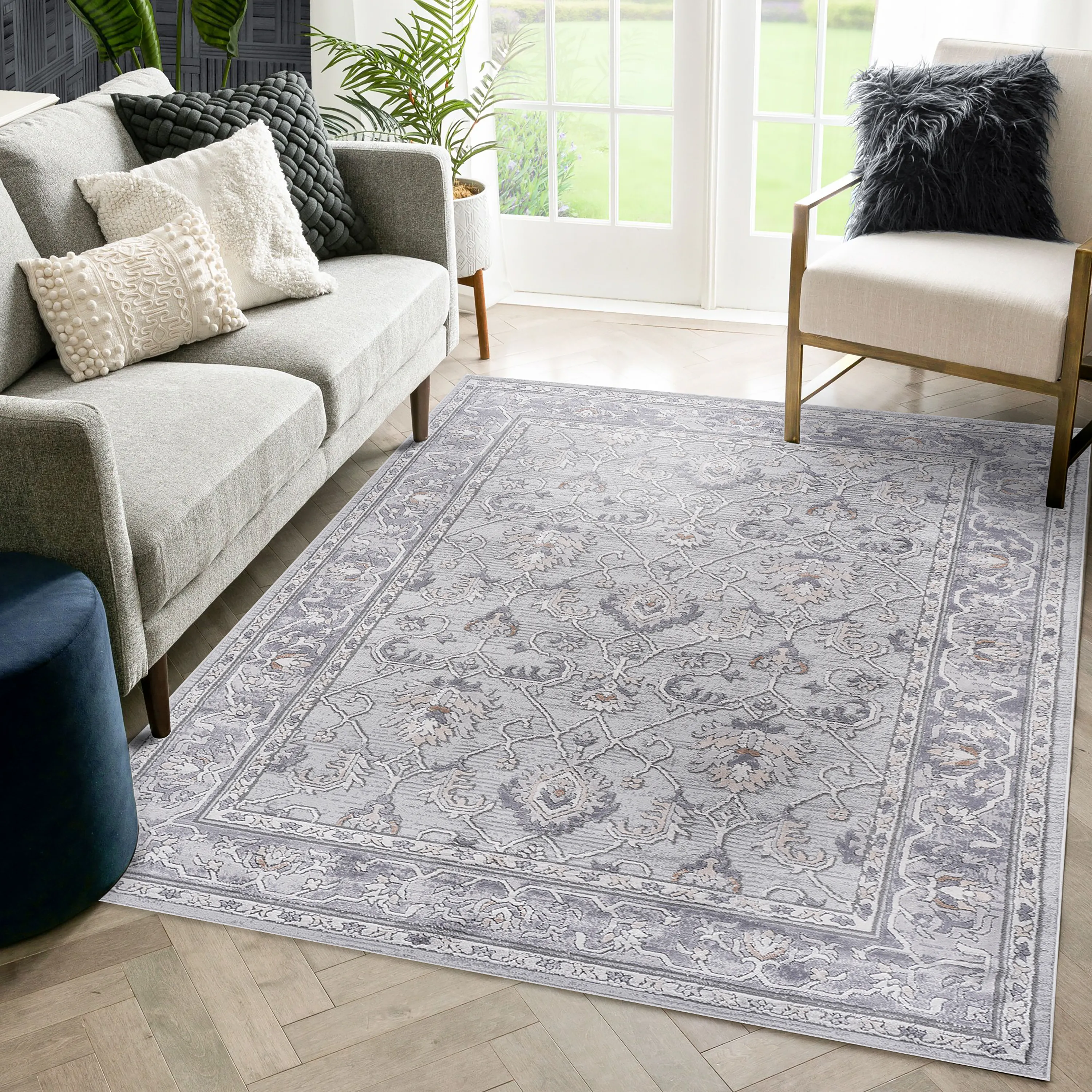 NAAR MARFI Collection 6X9 Ivory/Grey/Oriental Non-Shedding Living Room Bedroom Dining Home Office Stylish and Stain Resistant Area Rug