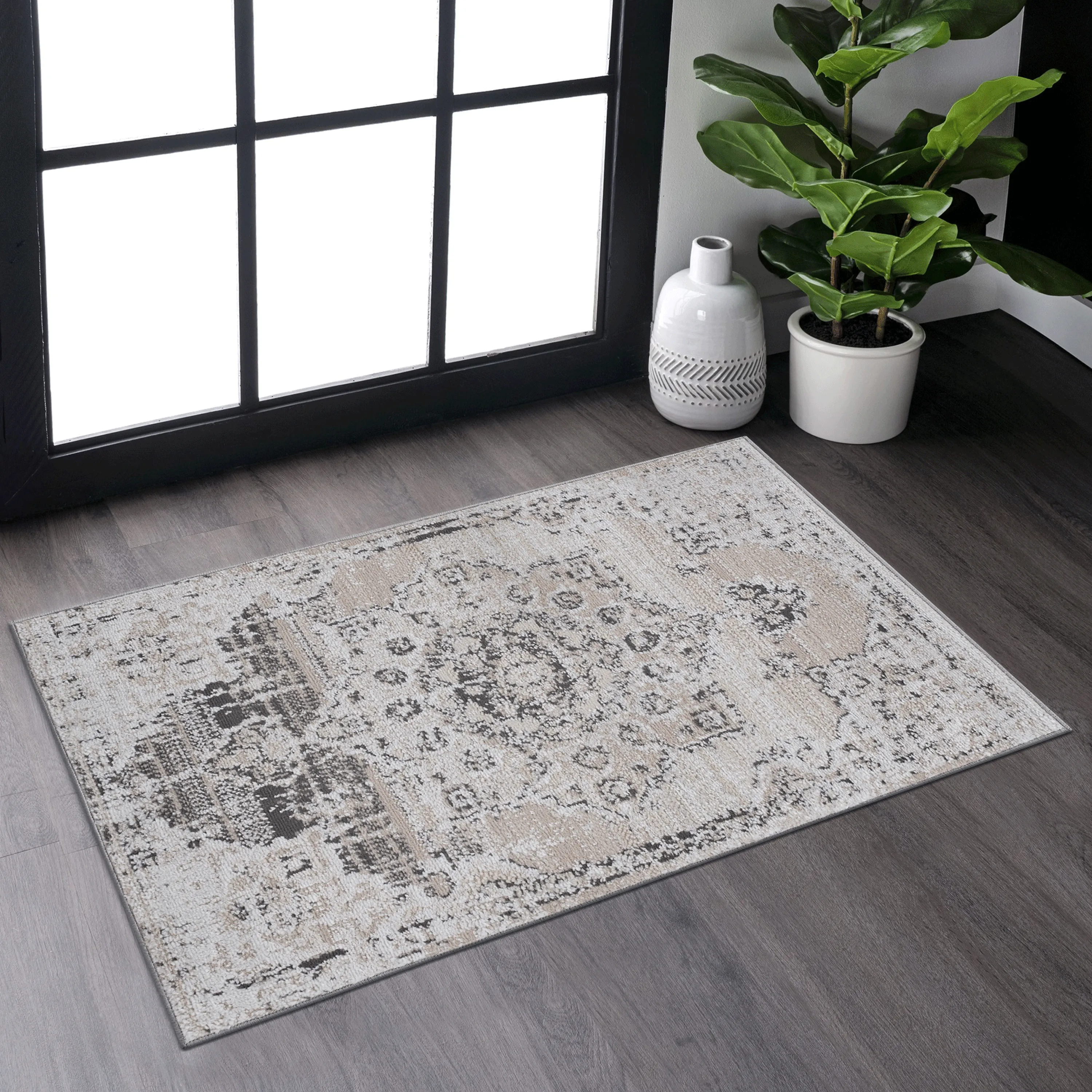 NAAR PAYAS Collection 2X3 Cream/Beige /Medallion Non-Shedding Living Room Bedroom Dining Home Office Stylish and Stain Resistant Area Rug