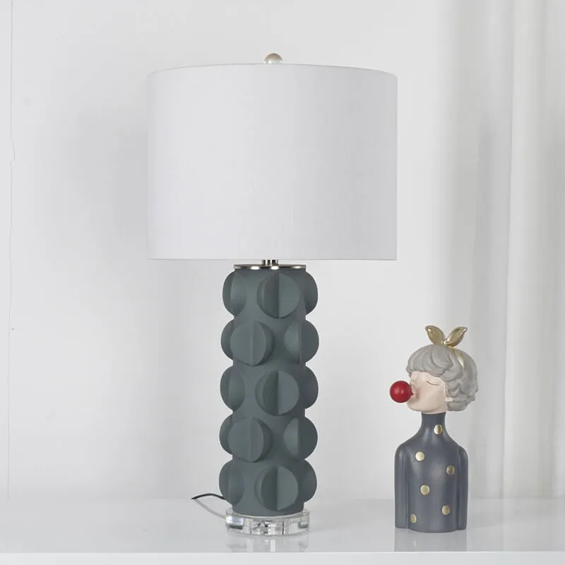 Nordic Simple Fabric Lampshade Resin Column Base 1-Light Table Lamp