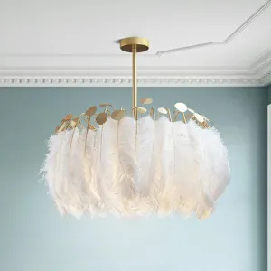 Nordic Style Feather Round Chandelier Light - Gold Pendant Fixture for Nursery