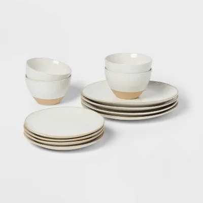 Open Box - 12pc Stoneware Wethersfield Artisan Dinnerware Set White - Threshold