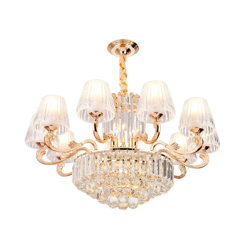 Postmodern Empire Style Suspension Light with Crystal Rods - 6/8/10 Heads, Gold Pendant Chandelier