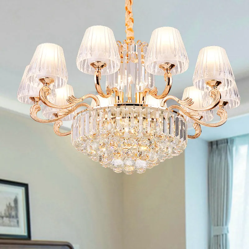 Postmodern Empire Style Suspension Light with Crystal Rods - 6/8/10 Heads, Gold Pendant Chandelier