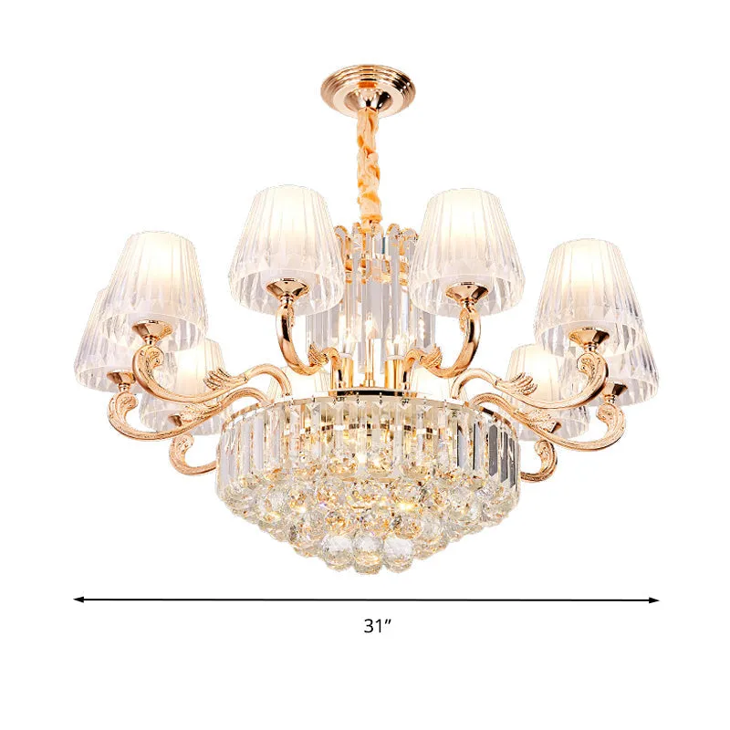 Postmodern Empire Style Suspension Light with Crystal Rods - 6/8/10 Heads, Gold Pendant Chandelier