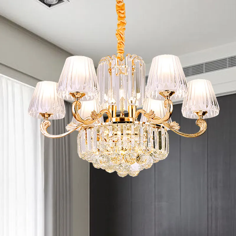 Postmodern Empire Style Suspension Light with Crystal Rods - 6/8/10 Heads, Gold Pendant Chandelier