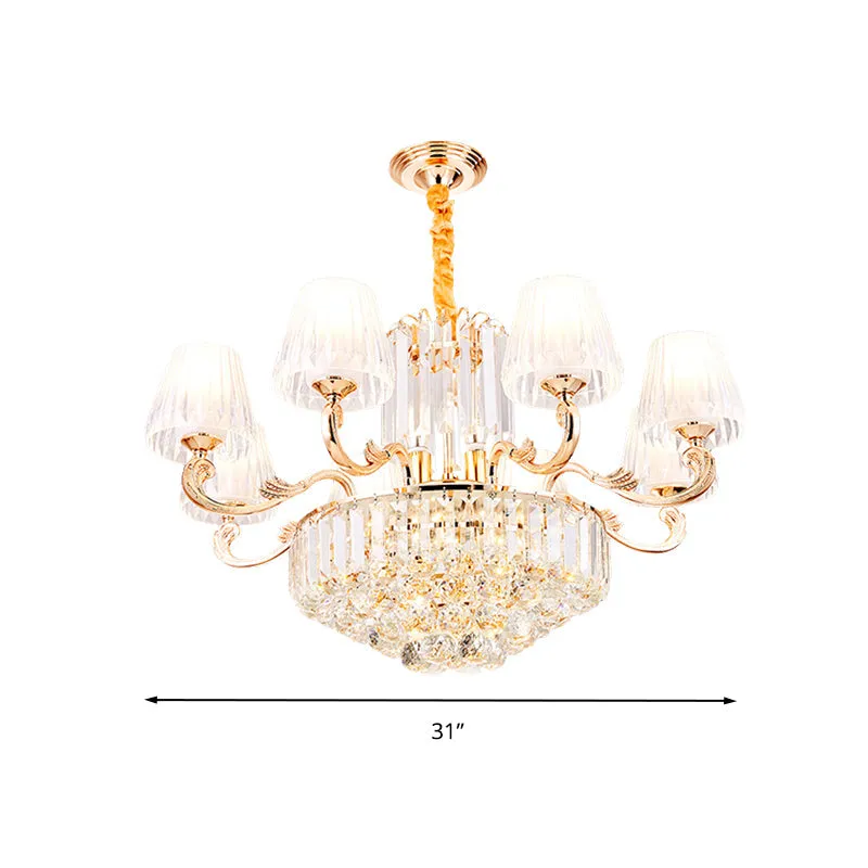 Postmodern Empire Style Suspension Light with Crystal Rods - 6/8/10 Heads, Gold Pendant Chandelier