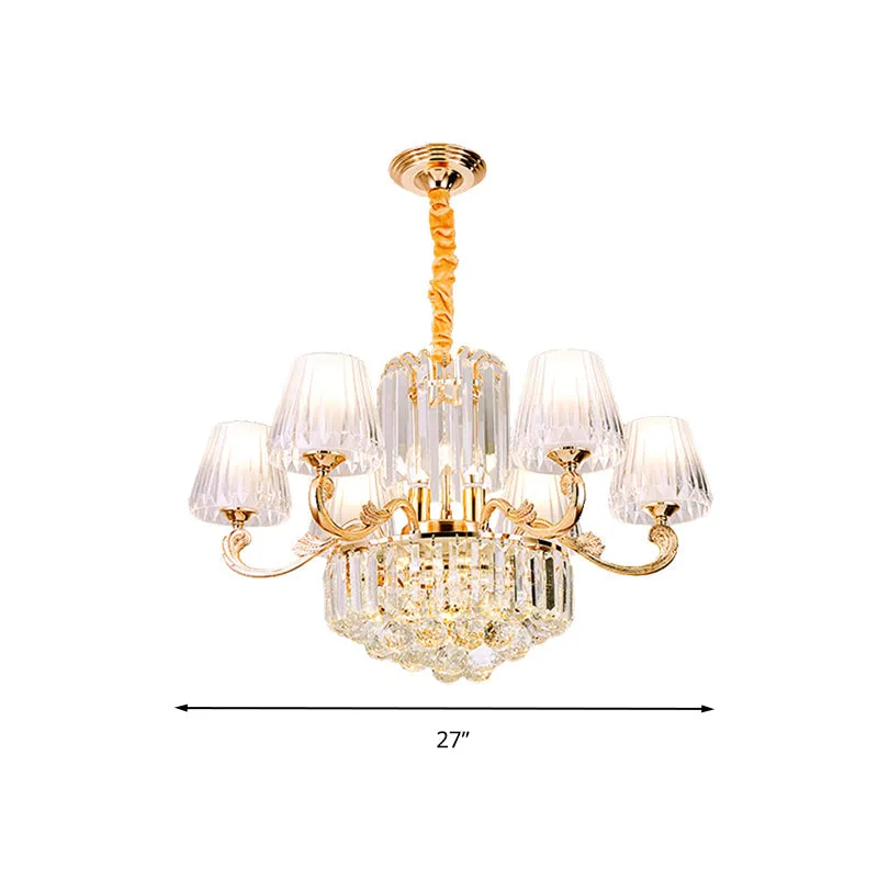 Postmodern Empire Style Suspension Light with Crystal Rods - 6/8/10 Heads, Gold Pendant Chandelier