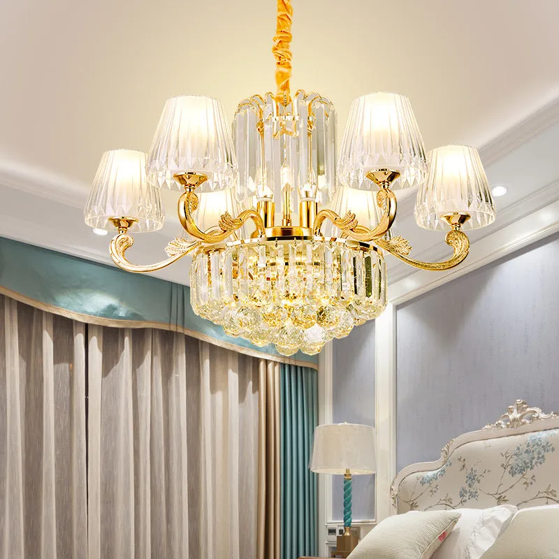 Postmodern Empire Style Suspension Light with Crystal Rods - 6/8/10 Heads, Gold Pendant Chandelier